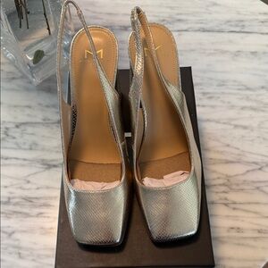 Marc Fisher Metallic Silver Slingback Pumps